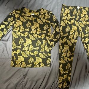 Kate Quinn The Woods Bamboo Pajama Set Black Gold Leaf 4T